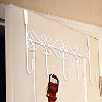 Perchero con 5 ganchos para puertas y paredes- metal- Blanco- 5 Hooks (White)